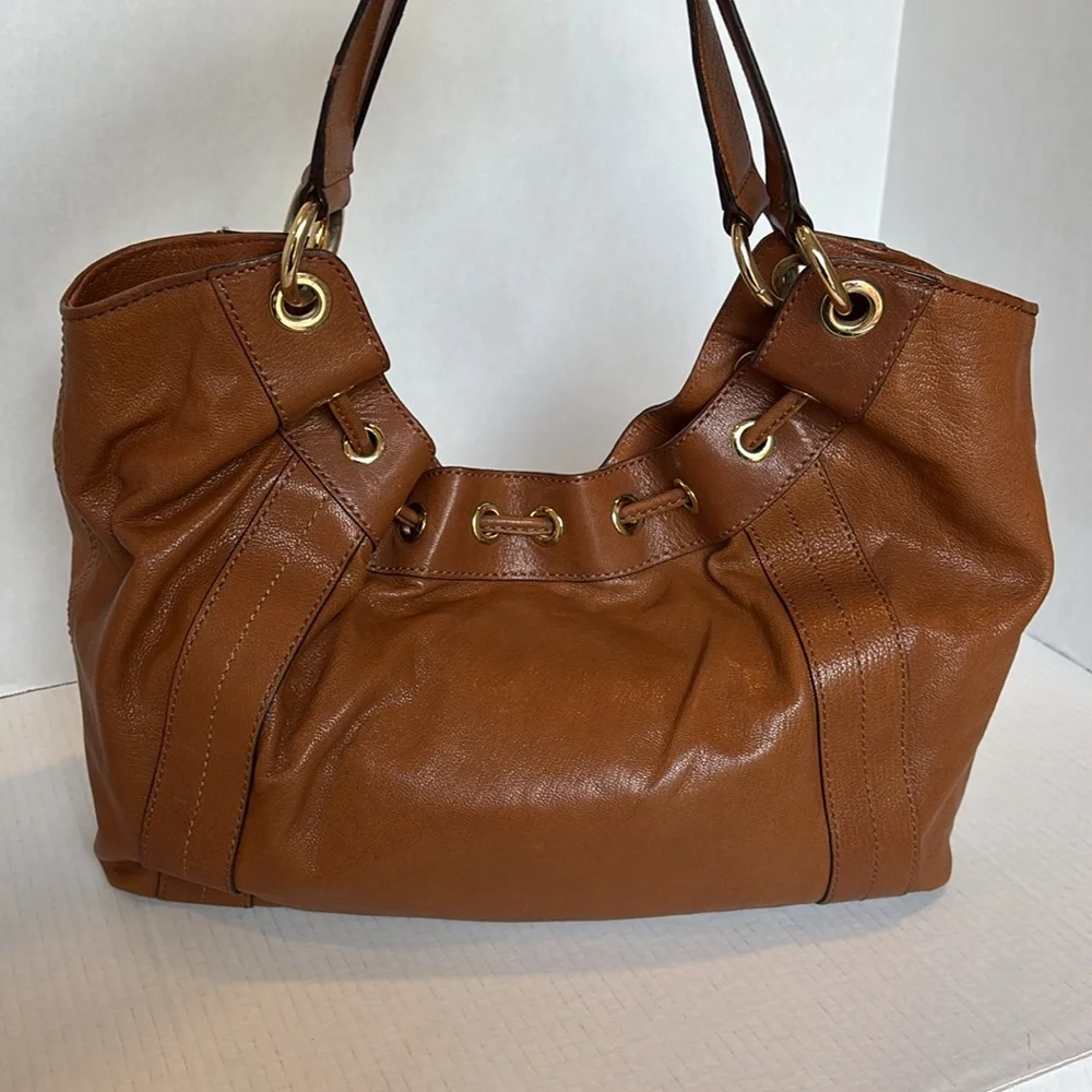 Michael Kors Large Brown Leather Shoulder Bag Gold Hardware
